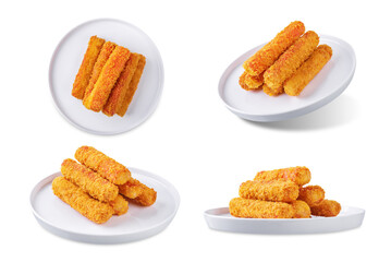 Fried Crab sticks in crumbs on a white isolated background
