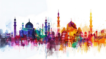Abstract oil painting hand painting of mosque, Ramadan Kareem