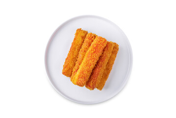 Fried Crab sticks in crumbs on a white isolated background