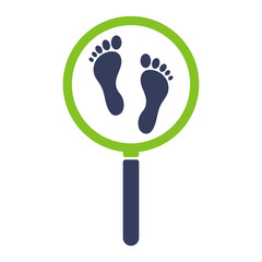 Magnifying glass icon with foot print. Vector illustration