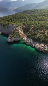 Aerial video of seals cave in Loutraki Greece