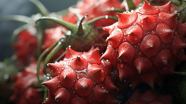 Pink ornamental pineapple,Close up of fresh pineapple fruit, selective focu,Red pineapple close up,a close up of young pineapple