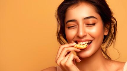 Modern Indian woman savoring indian snacks