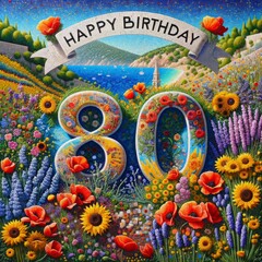 Coastal Journey 80th Birthday Floral Mosaic