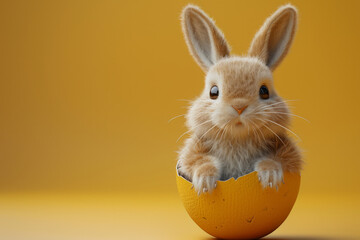 Fototapeta na wymiar Cute easter bunny rabbit in an easter egg shell