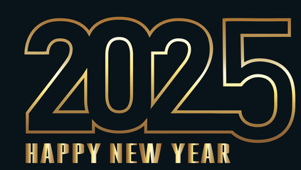 card or banner to wish a happy new year 2025 in gold on a black background
