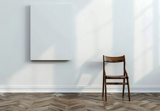 blank art canvas  on the laminate floor against the white wall