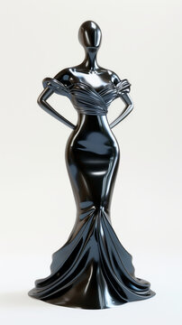 A classic female mannequin wearing an elegant evening gown
