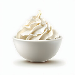 Bowl of whipped cream isolated on white background, realistic, png
