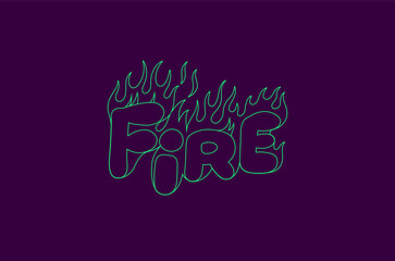Outline image of the word “FIRE” stylized to look like it’s on fire. Neon sign. Vector image.