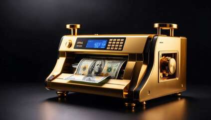 A golden money counting machine - obrazy, fototapety, plakaty