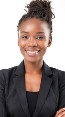 A smiling african businesswoman on a white background