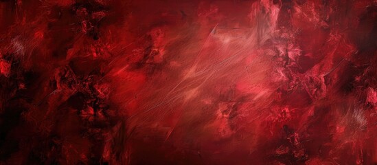 A rich and dark red texture background dominates this abstract painting, intermingling with bold strokes of black color. The contrast between the two hues creates a dynamic and visually striking