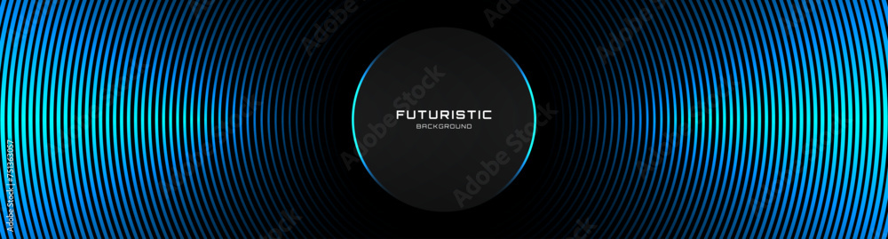 Aufkleber 3d black blue techno abstract background overlap layer on dark space with glowing lines decoration. 