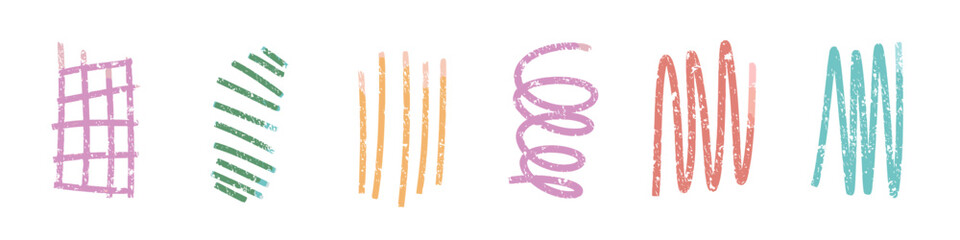 Hand drawn vector collection. Strokes, strokes with a brush, pencil, marker, of different shapes. In color.