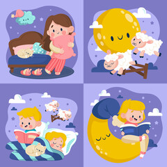 Bedtime illustrations in flat cartoon style