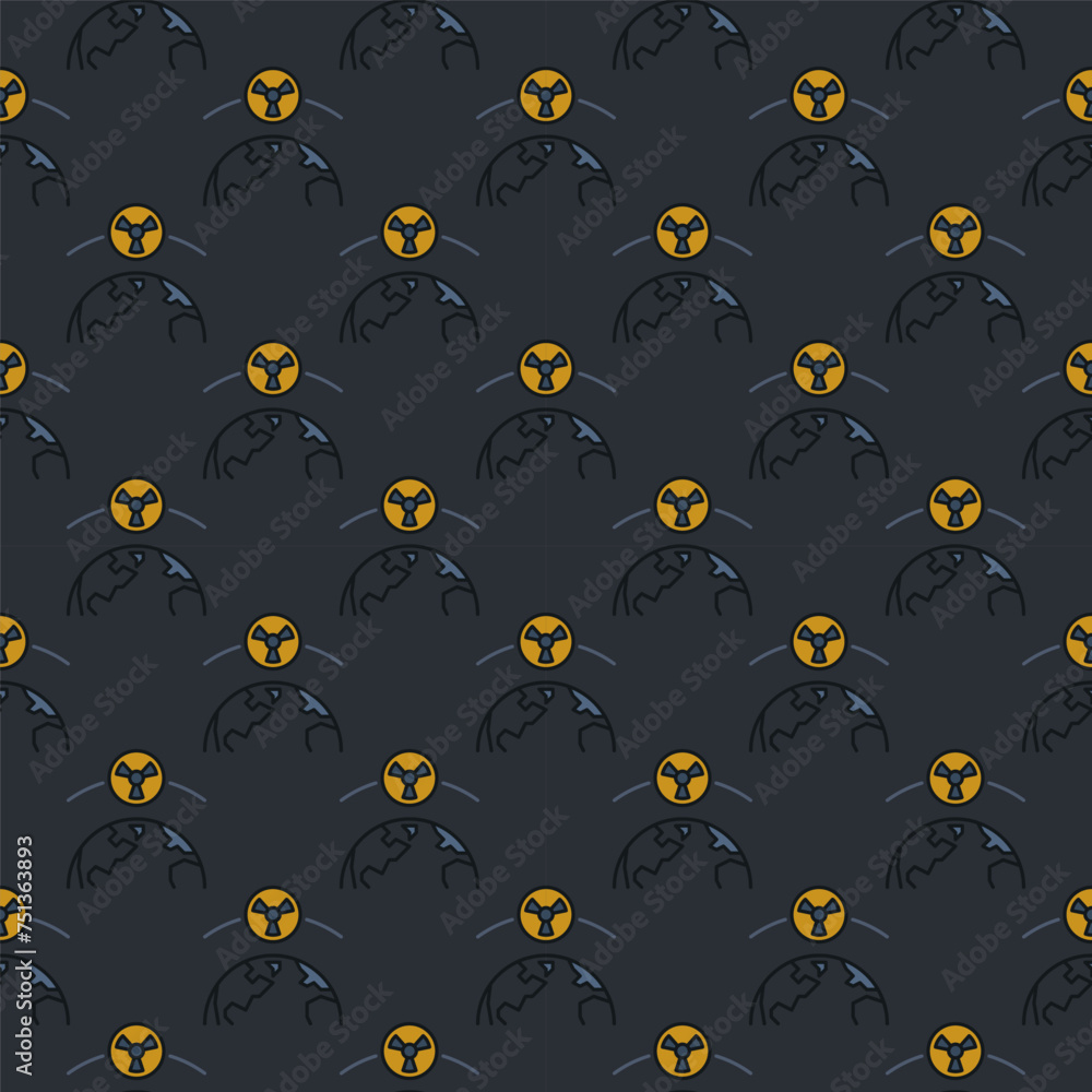Poster earth planet and orbital nuclear weapon in space vector colored seamless pattern