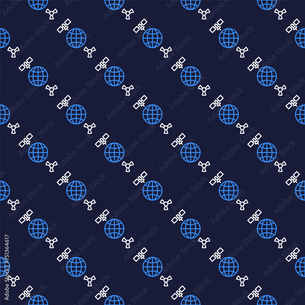 Poster space-based nukes with earth and satellite vector seamless pattern in outline style