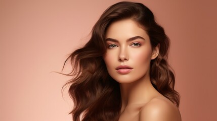 Fototapeta premium Radiant Beauty Portrait With Flowing Hair for Cosmetic Ad