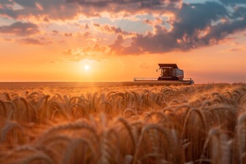 Fototapeta premium Golden Harvest: Sunset Amidst the Wheat Fields