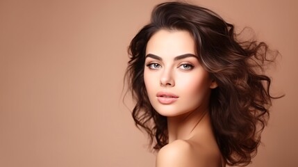 Fototapeta premium Radiant Beauty Portrait With Flowing Hair for Cosmetic Ad