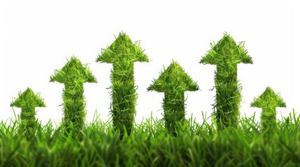 upward pointing arrows made of lush green moss - illustration of ecological, sustainable growth and develeopement