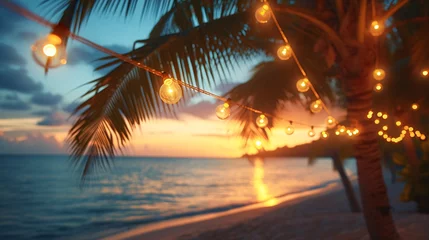 Crédence de cuisine en verre imprimé Bora Bora, Polynésie française a string of lights on a beach