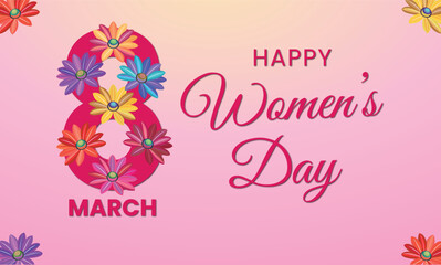 8 March Happy Womens Day Vector İllustration