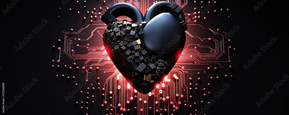 Poster heart shape computer cell phone micro chips. valentine motherboard. data ram. circuitry processor. t
