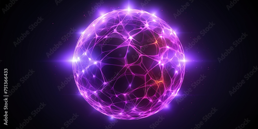 Poster highly detailed of a luminous purple sphere with an interconnected network on a dark background
