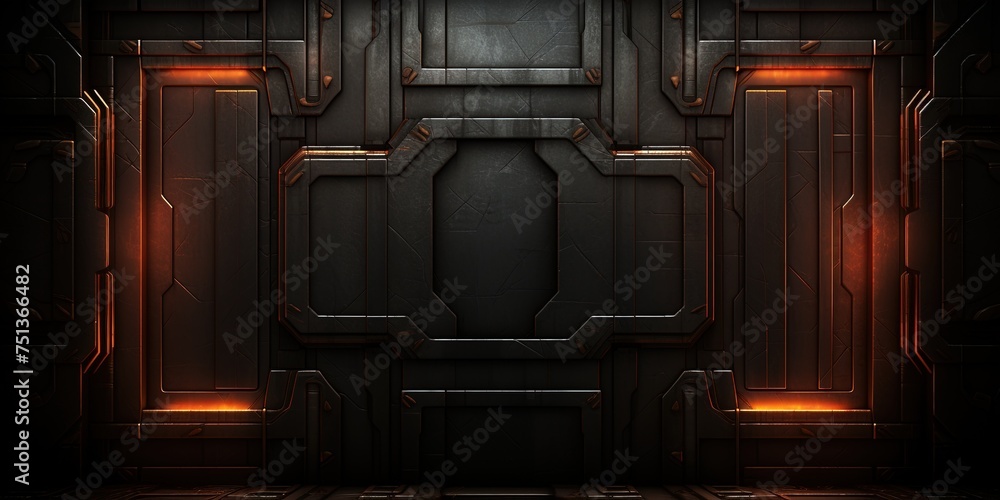Poster dark color scifi design external panels abstract. wide format.