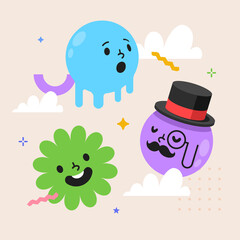 Cartoon character expressions in hand drawn design