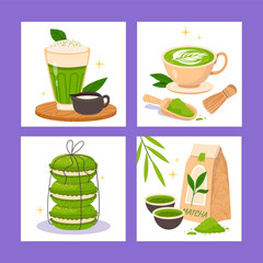 Matcha tea illustrations in flat design
