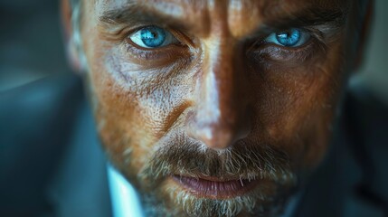 Close Up of a Man With Blue Eyes - obrazy, fototapety, plakaty