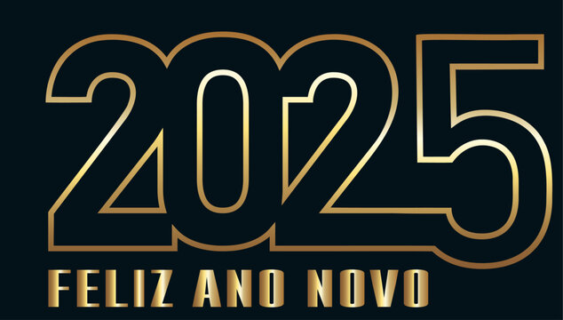 cartão ou banner para desejar um feliz ano novo 2025 em ouro sobre fundo preto