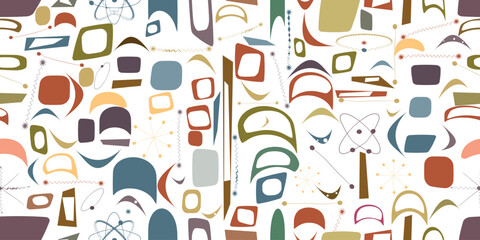 Vintage seamless pattern with mid century modern design elements .  Endless pattern with vector abstract shapes.