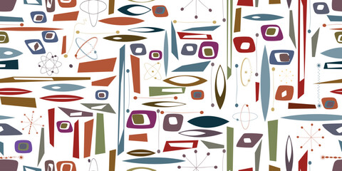 Vintage seamless pattern with mid century modern design elements .  Endless pattern with vector abstract shapes.