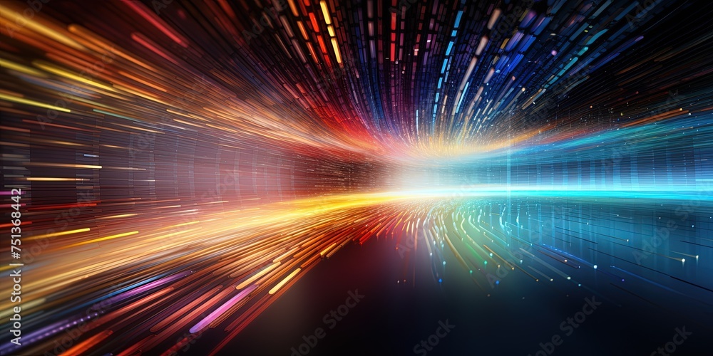 Poster abstract visualization of data flowing in tunnel shape, information processing and analytics concept