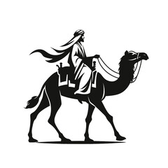 Beautiful nomad and camel simplified forms isolated vector illustration