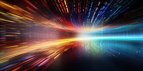 Abstract visualization of data flowing in tunnel shape, information processing and analytics concept in wide web background