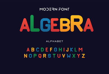 Fototapeta na wymiar Algebra colorful alphabet, playful letters, funny festival font for bright fiesta logo, mexican headline, birthday and greeting card typography, thank you phrases. Vector typographic design.