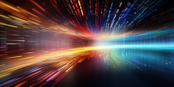 Abstract visualization of data flowing in tunnel shape, information processing and analytics concept in wide web background - Powered by Adobe