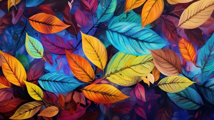 Fototapeta na wymiar Illustrative depiction of a background filled with colorful leaves in abstract patterns