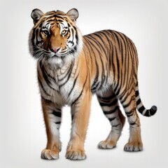 Fototapeta premium A full-body shot of a tiger on a white background.