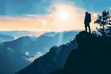 silhouette of a person in the mountains