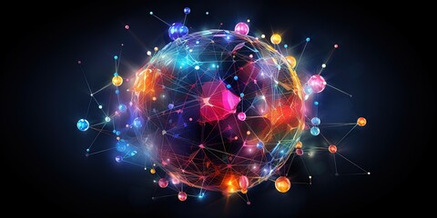 Central orb within a colorful network of connected nodes and vibrant connections