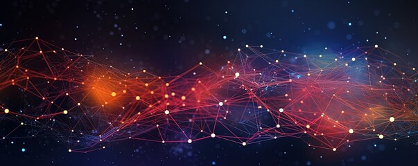 Concept of AI technology, Motion of digital data flow. Communication and technology network concept map with moving lines and dots.