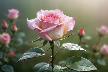 Generative AI, pink rose in garden