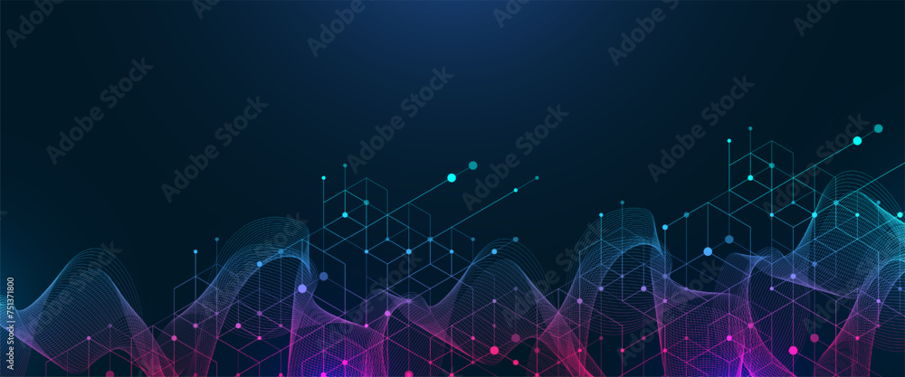Aufkleber Vector connections of lines and dots. Technology banner template. Graphic abstract background communication. Minimal array with compounds lines and dots. Digital data visualization