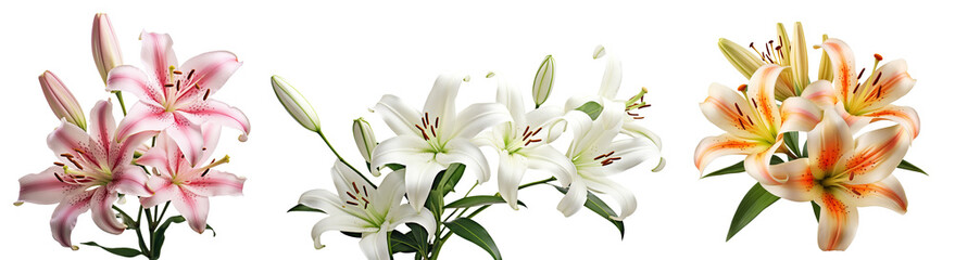 Set of elegant blooming lilies with buds, cut out © Yeti Studio
